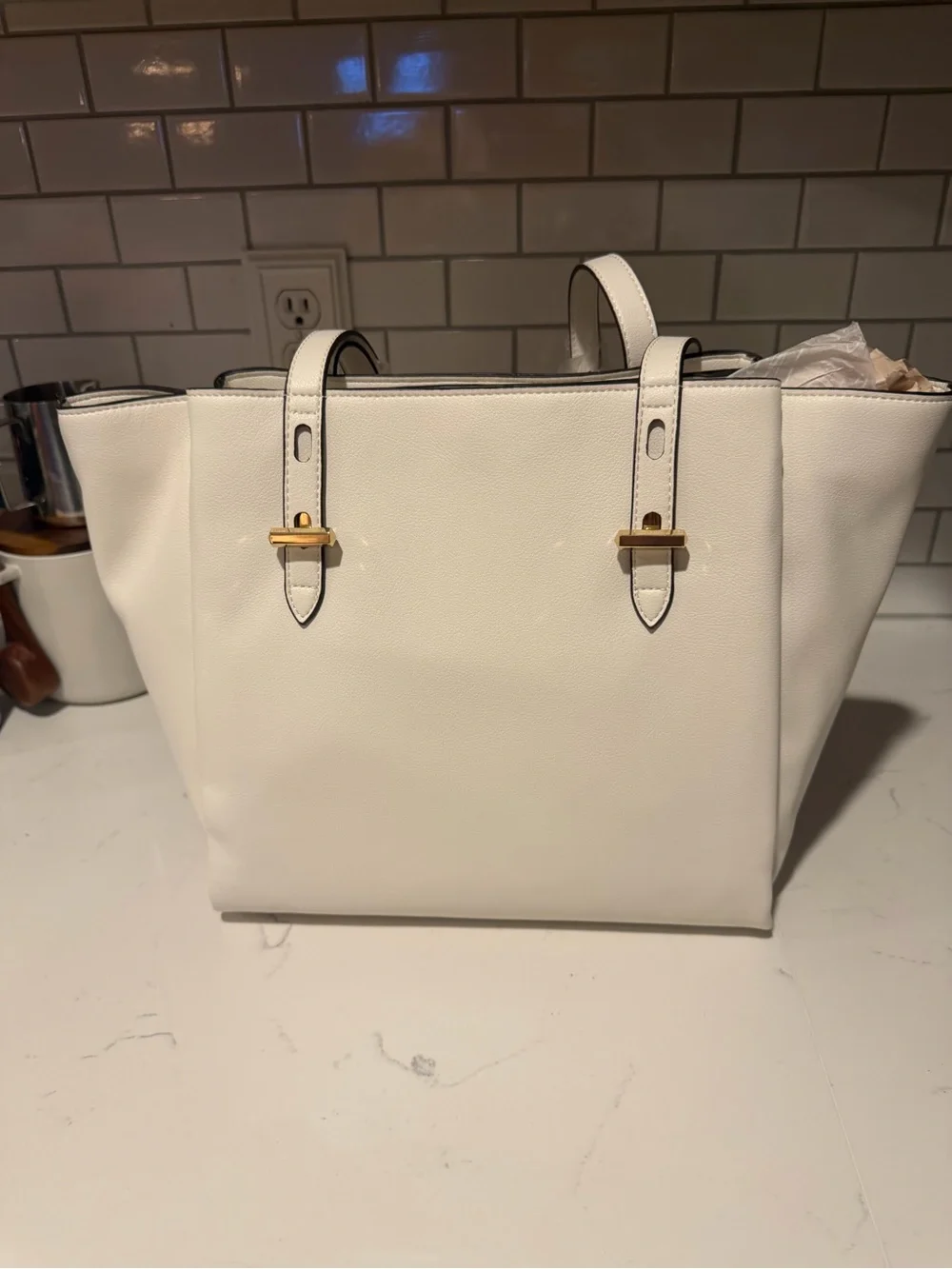 Classic White Tote Bag with Gold Accent